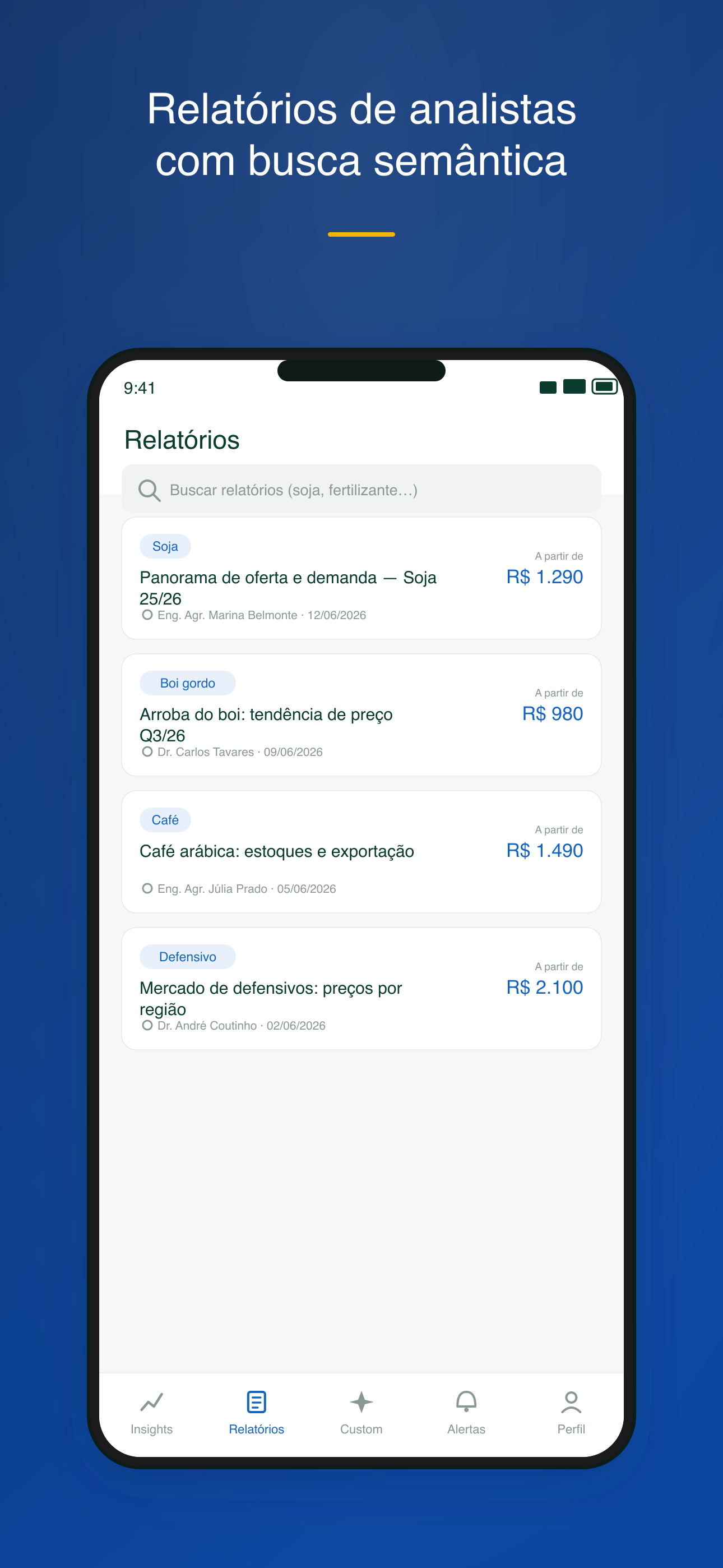 Tela do Rumo Pesquisa com o acervo de relatórios de mercado por cultura e tema